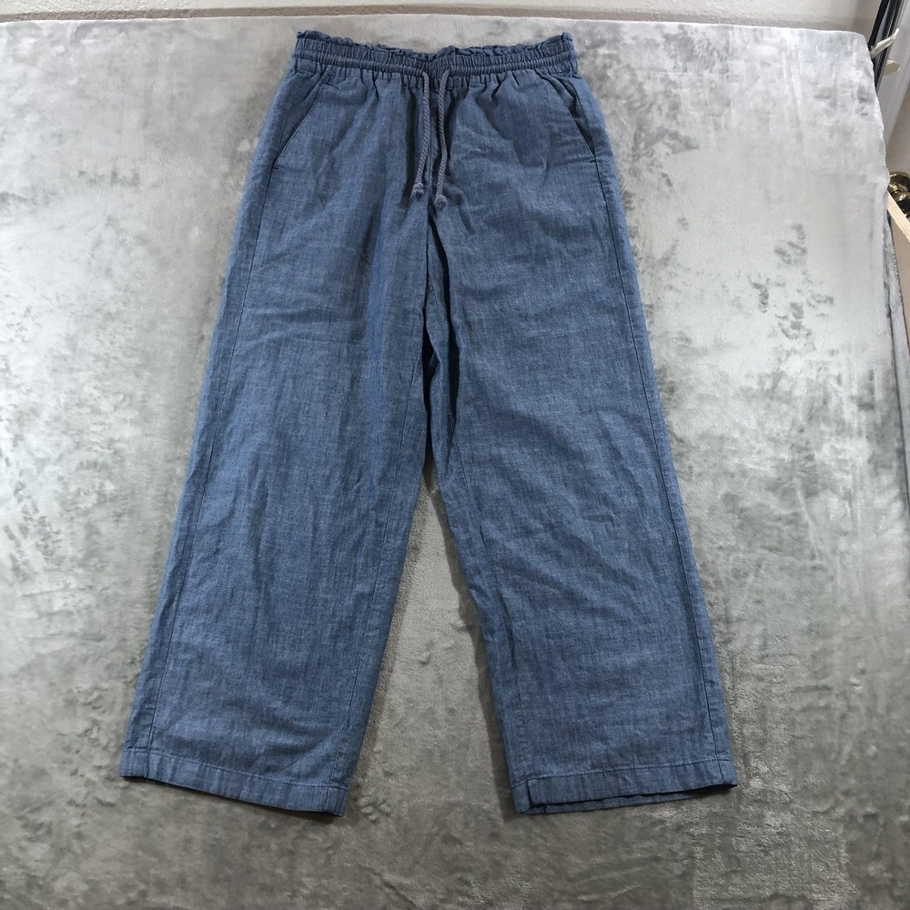 J Crew Pants Womens 2 Blue Chambray Paperbag Elastic Waist Drawstring Cropped